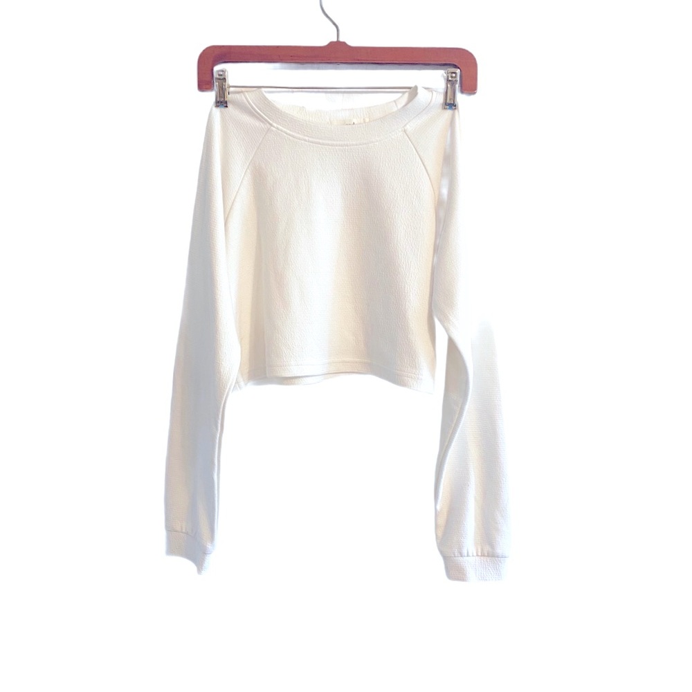 Avocado White Women's Long Sleeve Cropped Sweatshirt Size S - Picture 2 of 5